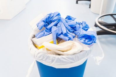 garbage can full of medical waste