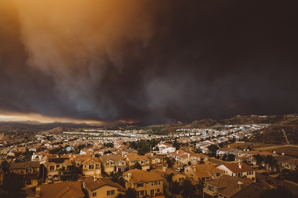 wildfire close to homes in California
