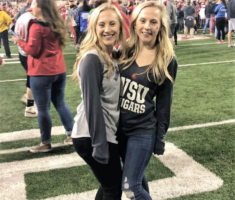 twin sisters at WSU football game