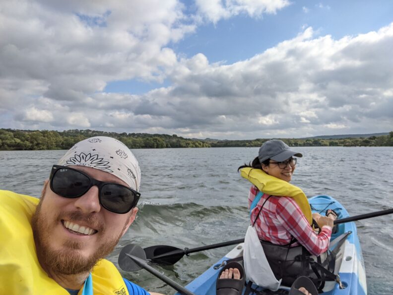 Thuy and her husband kayaking.