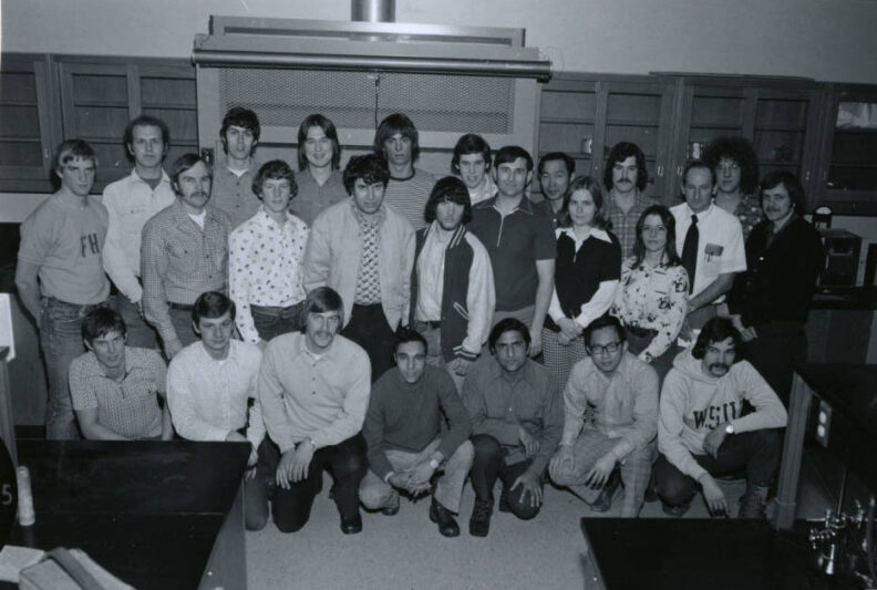The members of our food science club in the 1970s. The picture is in black and white.