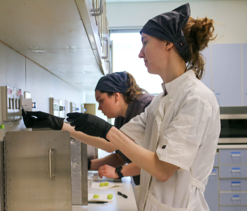 Rachel and another student working in the Sensory Science Center.