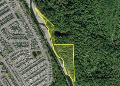 An overhead view highlighting the land for sale