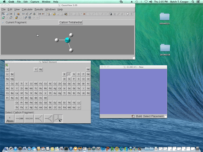 The XQuartz terminal window. GaussView running on local X server.