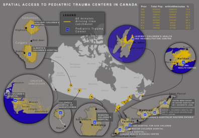 map of Canadian pediatric trauma centres