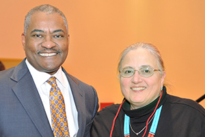 WSU President Elson S. Floyd, left, and Joanne Harkins