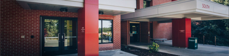 A view of the entrances to the medical and counseling clinics of the Washington building.