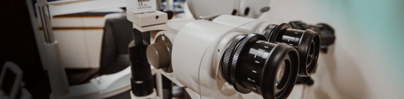 An up-close view of some optometry equipment.