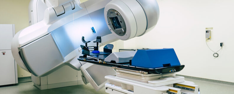Image shows a linear accelerator used for cancer therapy