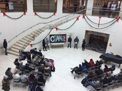 CHANGE unveiling in the Terrell Library Atrium drew students and faculty from across campus.