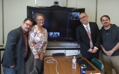Drs. Craig Hemmens and Mary Stohr, with Dr. (now) Youngki Woo and Dr. Dale Willits, with Dr. Staci Hoff (on AMS video) before Woo's final defense.