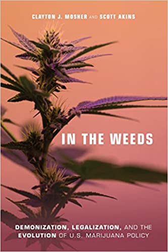 The cover of the book shows a close-up of a weed plant, and the background is orange to red ombre.