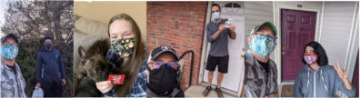 Four selfies of recipients with their gift cards or food.
