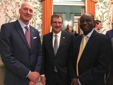 Dean Norton with the Chargé d’Affaires Matthew Lussenhop (center) 