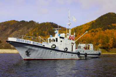 The Siberian research vessel on Lake Baikal used by the Kozhov family, whose members have gathered lake samples for more than six decades.