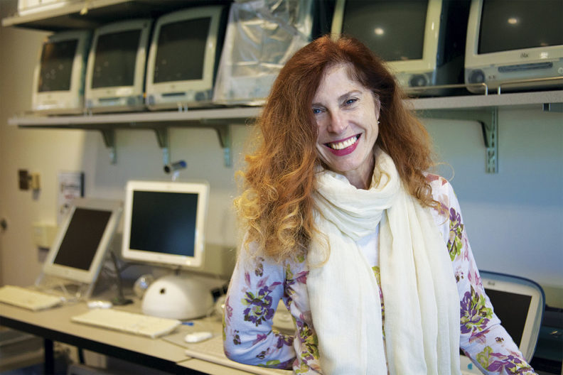 Dene Grigar in her lab.