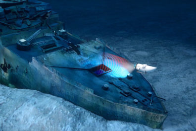 A render of the sub using sonic scanning of the Titanic