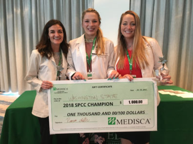 WSU student pharmacists Shauna Leggett, Katie Cashman, and Megan Baker with award for winning 2018 national compounding contest
