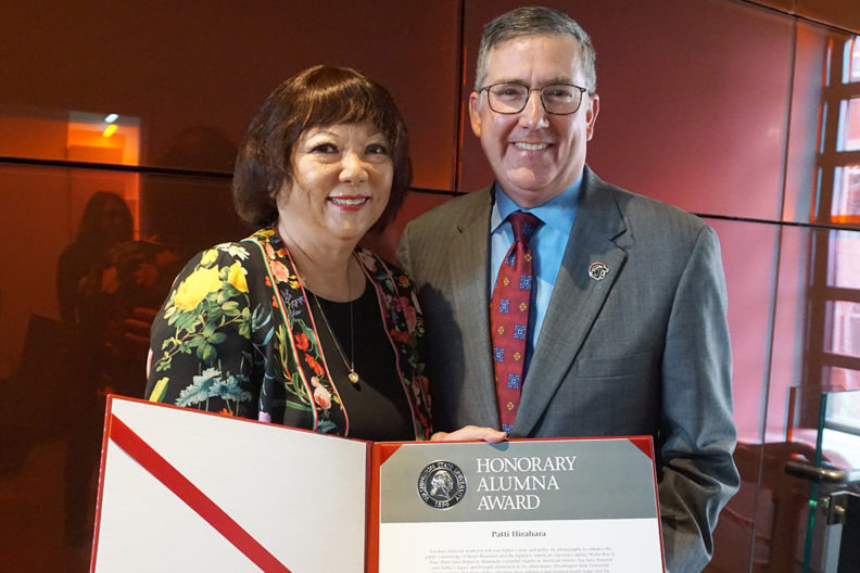 Patti Hirahara with WSU President Kirk Schulz.