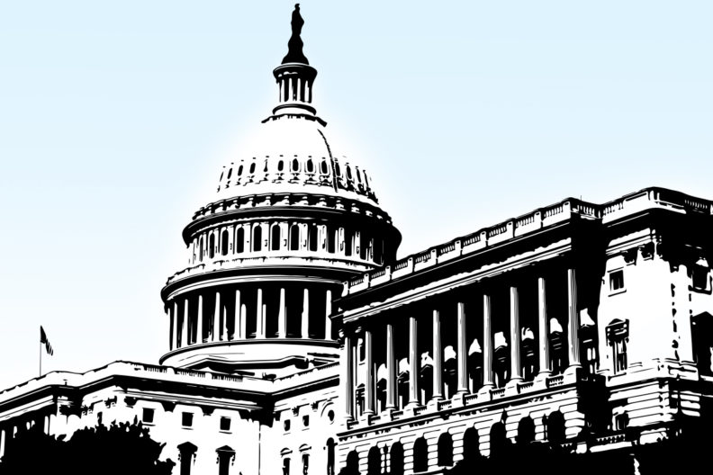 Illustration of state capital building.