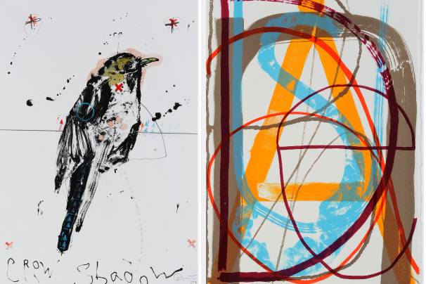 Artwork featuring birds and letters.
