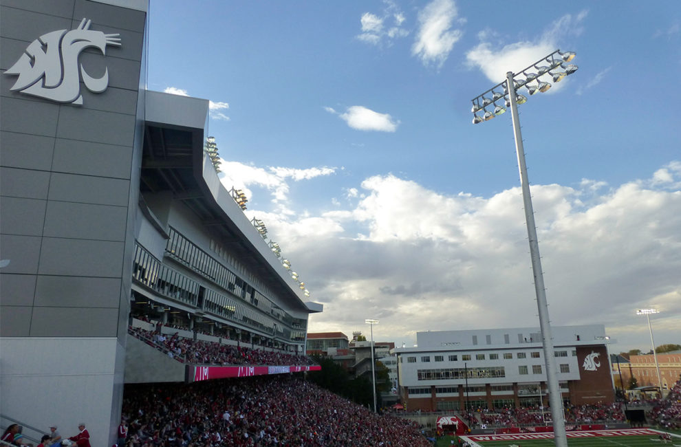 Fans pack Martin Stadium to watch a Cougar football game.