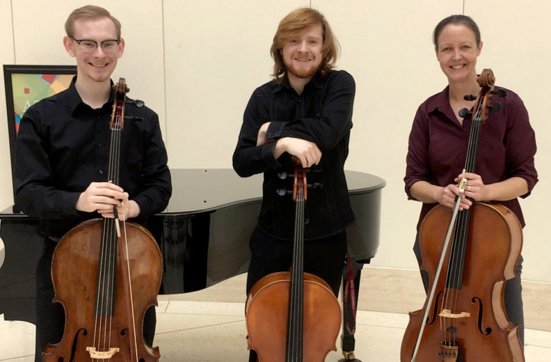Fay, Shaw and Boden pose with their cellos.