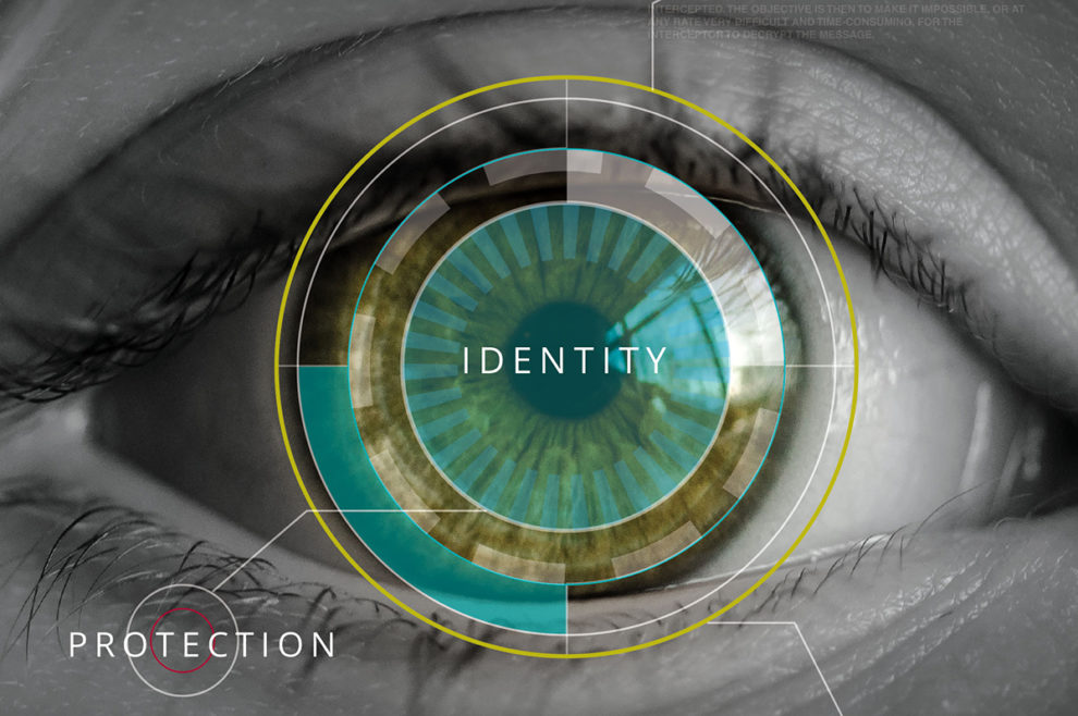 Mockup of a retina scan promoting identity protection.