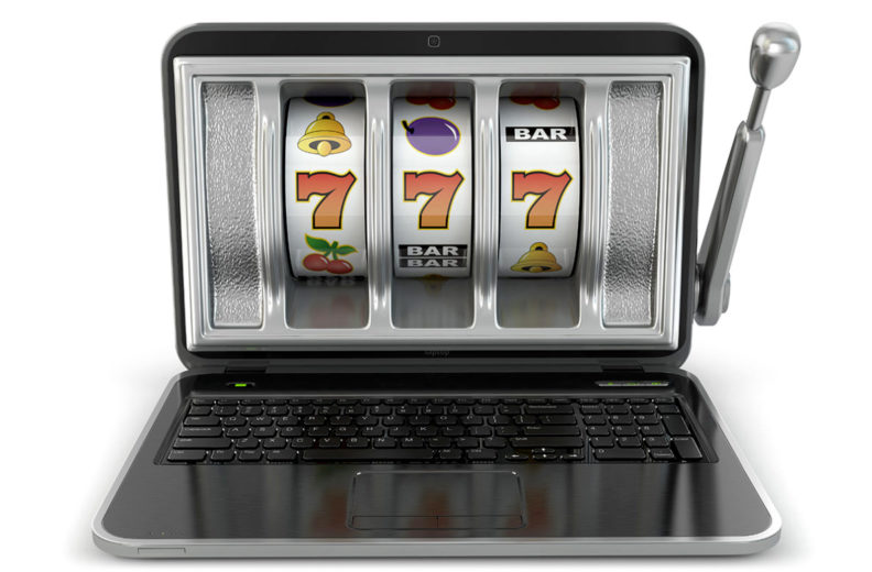 Rendering of laptop computer that resembles a slot machine.