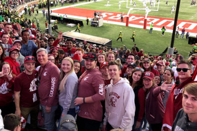 WSU Vancouver students in the stands at Martin Stadium in Pullman.