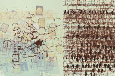 Abstract art with various lines and cubes.