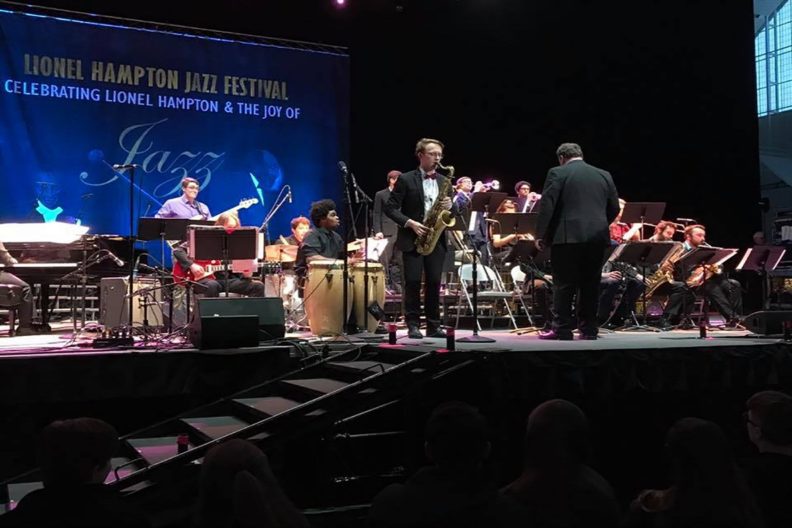Jazz band performing on stage.
