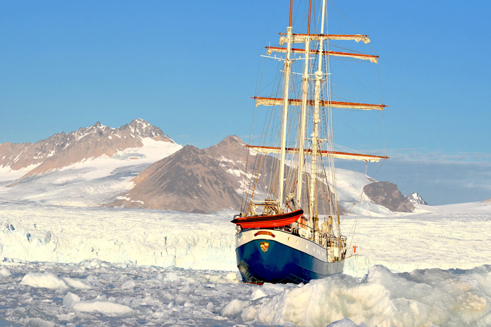 The Antigua moored in the icy waters of the Artic.