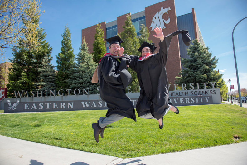 Siblings Juston Demke and Christina Homfeldt celebrate their online MBA degrees from WSU Carson College of Business in May.