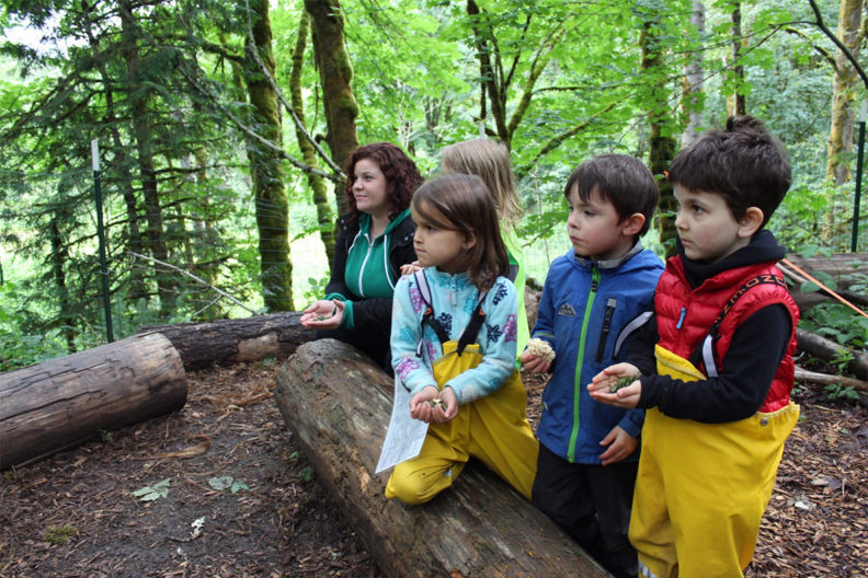 Preschoolers sitting on a log