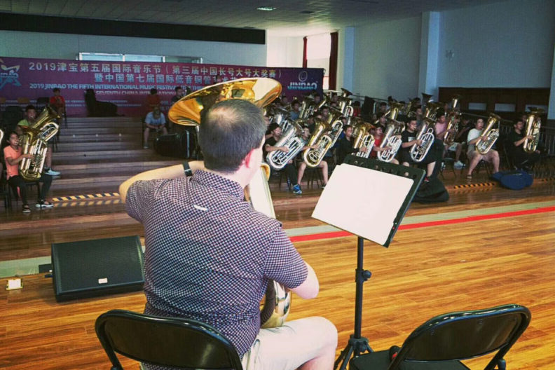 Tuba professor Chris Dickey performs.