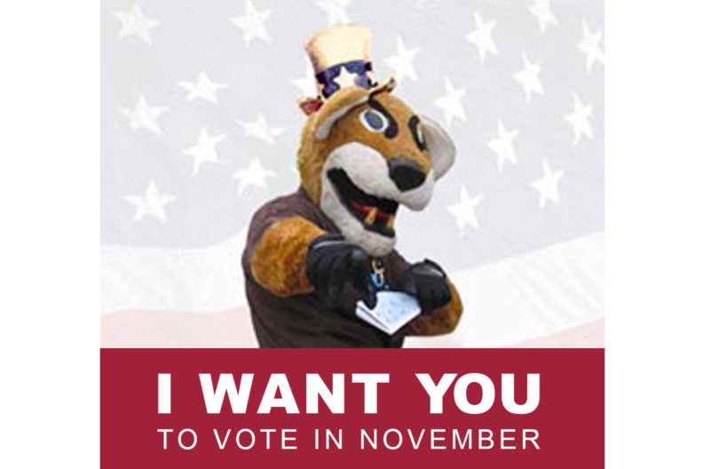 Butch T. Cougar encouraging people to vote.