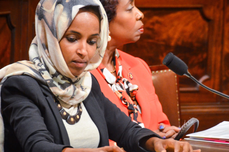 Closeup of U.S. Representative Ilhan Omar.