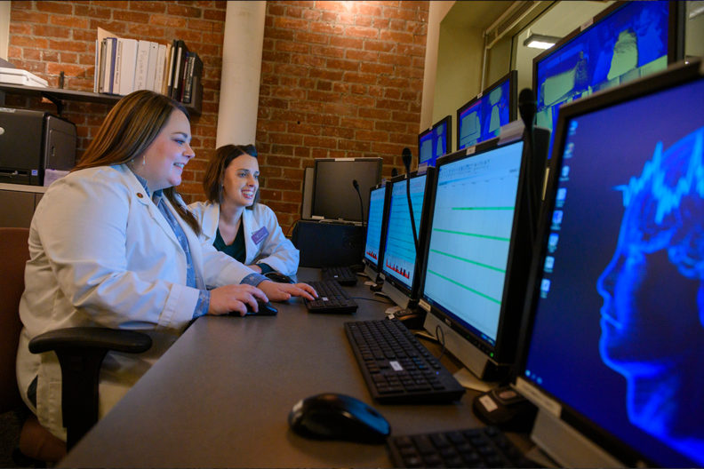 Study author Devon Hansen and co-author Samantha Riedy discuss a participant's sleep recordings