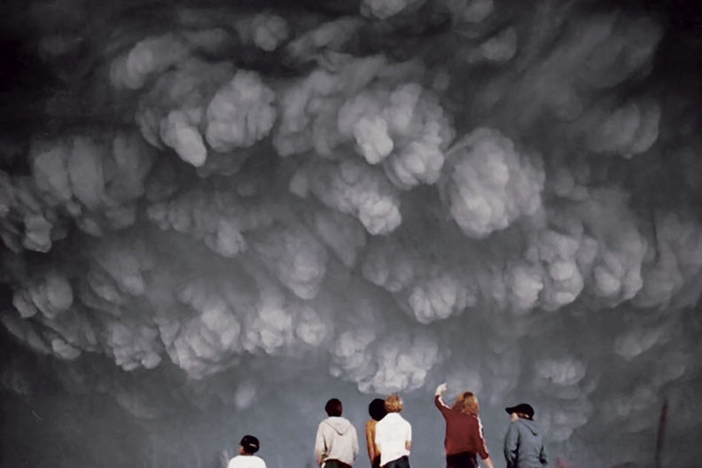 Students from a Seattle high school watch an ash cloud approach.