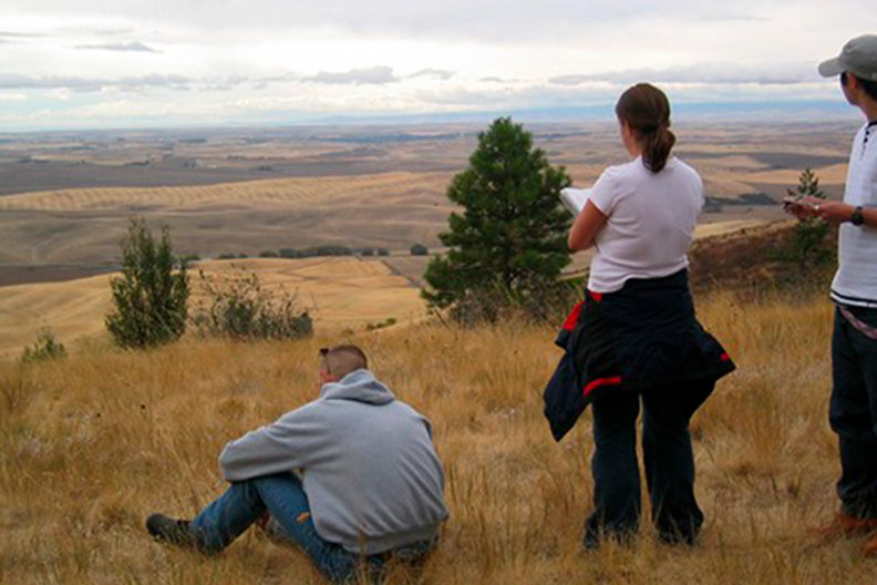 Students admire the view from atop Kamiak Butte.