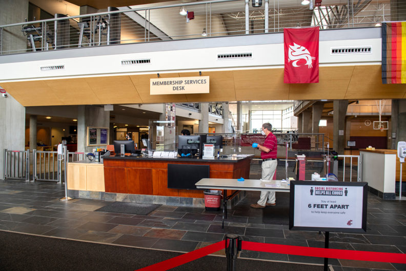 Interior entrance of the Student Recreation Center.