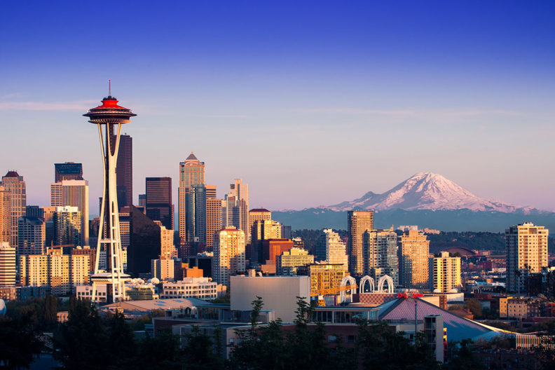 The Seattle skyline with Mt. Rainer in the background