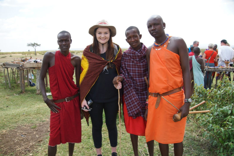 Thayer meets with members of the Maasai tribe in the Maasai Mara.