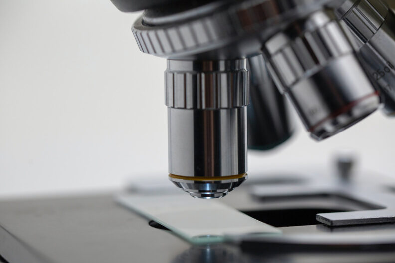 Closeup of a microscope.