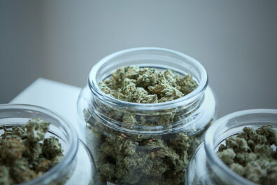 Glass jars of cannabis.