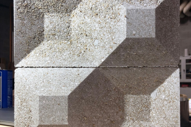 Closeup of a drywall waste block.