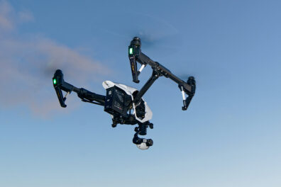 Closeup of a UAV in flight.