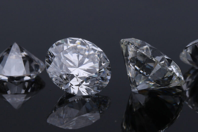 Closeup of several cubic jewel diamonds.