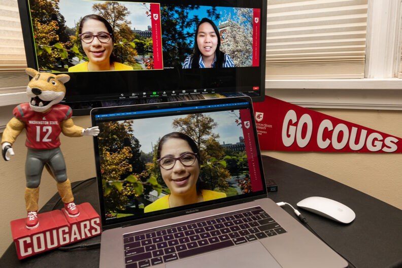 Student Christine Pham and her faculty mentor Solmaz Amiri in the Health Equity Analytics Lab collaborate over Zoom.